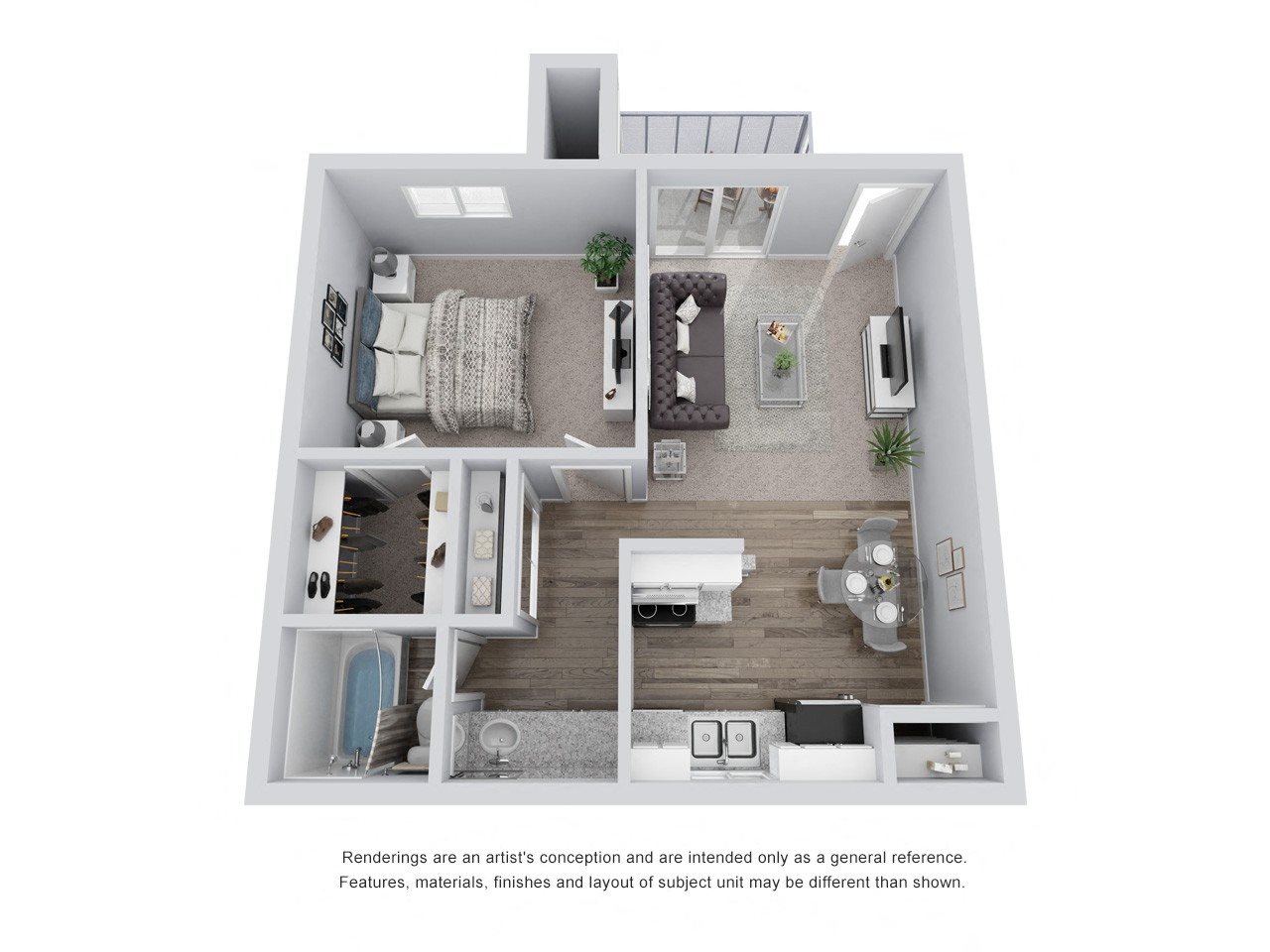 A2: 1 Bed 1 Bath floor plan